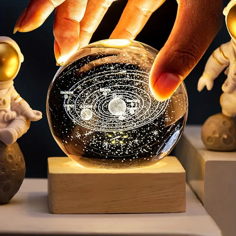 Crystal Glass Globe™ | Luminous Solar System Art On Square Base