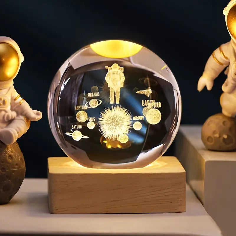 Crystal Glass Globe™ | Luminous Solar System Art On Square Base