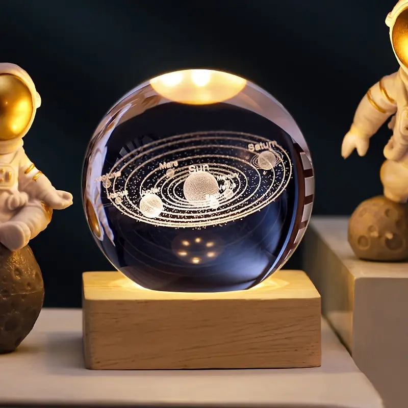 Crystal Glass Globe™ | Luminous Solar System Art On Square Base