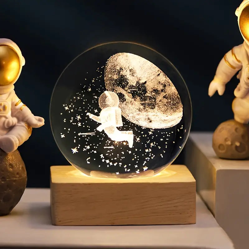 Crystal Glass Globe™ | Luminous Solar System Art On Square Base